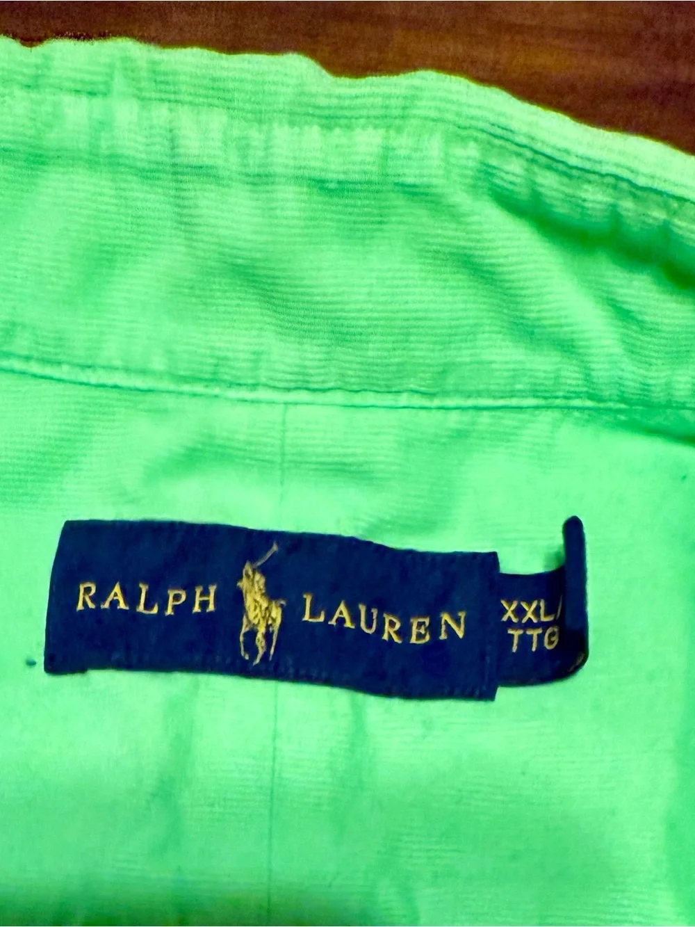 Ralph Lauren Polo Shirt in Bright Green with Blue Pony Corduroy